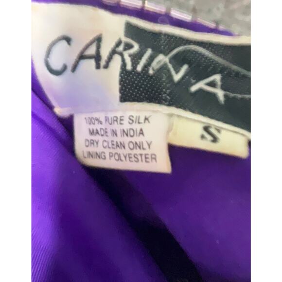 NWT VTG Carina Beaded Midi Dress Purple Silk 80s Hearts Disco Mardi Gras Small - Picture 4 of 4